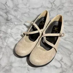 Re:getA ベージュ ストラップ付きオープントゥヒール 24.5cm 3E