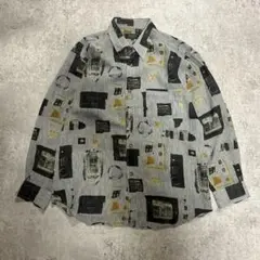 00's vintage 幾何学模様 長袖シャツ グレー