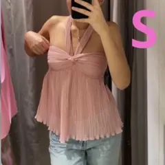 ZARA ザラ プリーツ ベアトップ ビスチェ キャミソール ピンク S