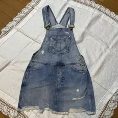 デニムサロペット ライトブルー ミニスカート ダメージデザイン