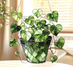 アクリル看板 ハートの葉　ステンドグラス風　サンキャッチャー ペンダント