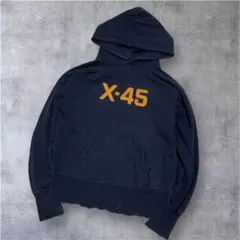 【希少】45rpm フード付きパーカー　ネイビー　男女兼用　刺繍　ロゴ　M