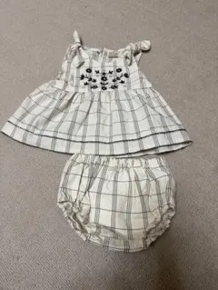 【petit main 】70cmチェック柄トップス&パンツセット