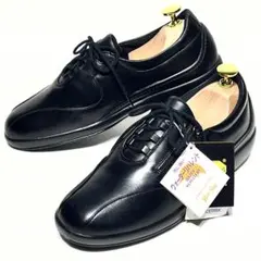 未使用☆ボンステップ／高級レザースニーカー 24㎝ 黒 幅広 撥水 サイドジップのサムネイル