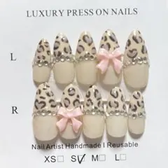 【ネイルチップ】　ヒョウ柄　リボン　ギャルネイル　　　y2k 平成ギャル