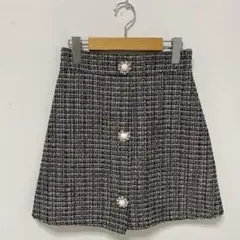 【An MILLE/アンミール】ツイード　ミニスカート　ビジューボタン【M】ラメのサムネイル