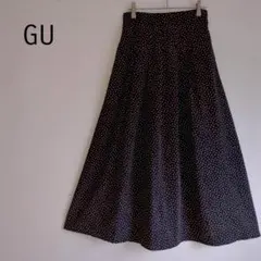 GU ジーユー ロングフレアスカート M ブラック Ａライン 水玉 ドット 春