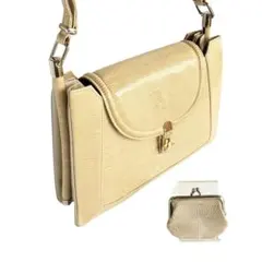 ヴィンテージ ⭐️ 超高級 レザー ショルダーバッグ 薄型 小銭入れ付き ベージュ