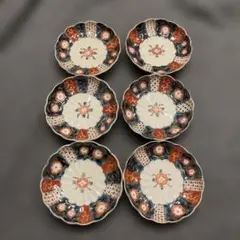 古伊万里様式 輪花皿 6枚セット 色絵 染付のサムネイル