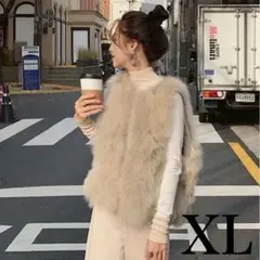 ファーベスト　XL ベスト　アウター　フェイクファー　ベージュ　ジレ　ふわふわ