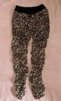 平成パンク系古着y2k♡豹柄シャーリングレースパンツ