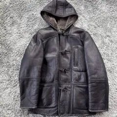 【希少L リアルムートン】ムートンジャケット ダッフル コート ブラック ボア