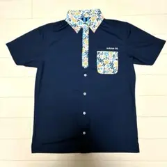 アディダスゴルフ ゴルフウェア ネイビー×フラワー柄 ポロシャツ メンズM
