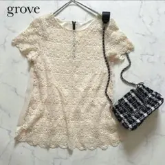 【グローブ】 レーストップス アイボリー 半袖 花柄 フェミニン M 美品のサムネイル
