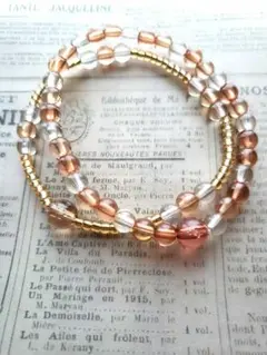 ビーズ　茶系　ゴールド系　ゴムブレスレット　２本セット　ハンドメイド