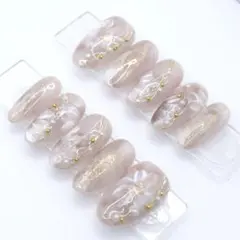 【223】ネイルチップSサイズ ベージュ 花柄　ラメ ニュアンス　マグネット