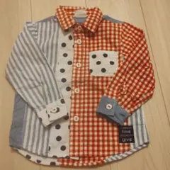 長袖シャツ 95cm 赤青ストライプドット