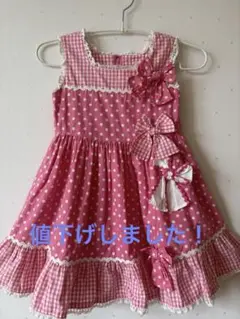 シャーリーテンプル110cm ドット ギンガムチェック ノースリーブ ワンピースのサムネイル