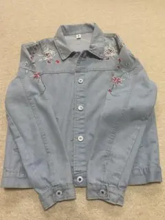 花柄刺繍 デニムジャケット ライトブルー