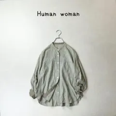 human woman シャーリングストライプブラウス バンドカラー　ストライプ