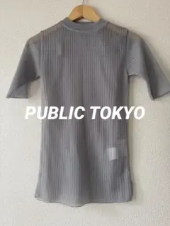 【美品】PUBLIC TOKYO シアーハーフスリーブニット グレー FREEのサムネイル