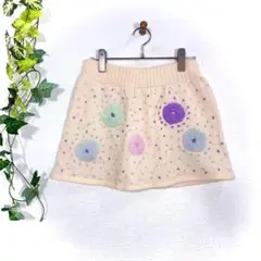 nadesico ナデシコ フラワー刺繍 ニット ミニスカート(F)クリームのサムネイル