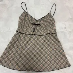 希少バーバリーブルーレーベルキャミソール　バーバリーノヴチェック　リボン y2k