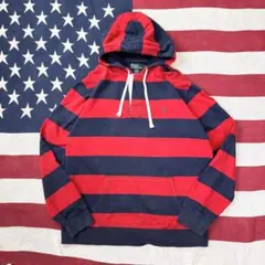 極上カラー ポロバイラルフローレン パーカー ビッグポニー 黒 ブラック 赤 L Polo by Ralph Lauren/ポロバイラルフローレン☆90's☆ジップ