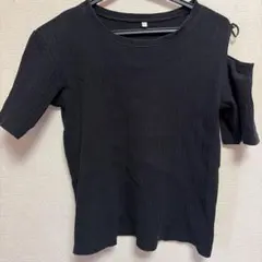 GU 150 ブラックリブTシャツ 片袖デザイン