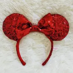 【美品】ミニーマウス　ミニーちゃん　スパンコール　カチューシャ　赤　レッド