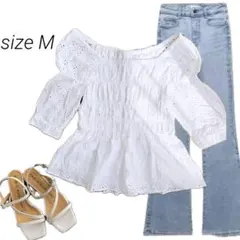 5部袖　ショート丈　レース　刺繍　ブラウス　チュニック　トップス　綿100%