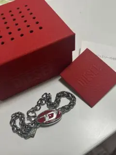 値下げ可能　DIESEL シルバー レッド ブレスレット