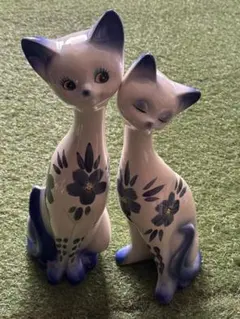 シャム猫 置物 陶器 昭和レトロ アンティーク インテリア ペア置物