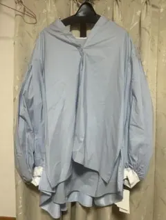 ライトブルー プリーツ バルーンスリーブ シャツ M