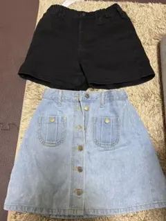 ブラックショートパンツとデニムミニスカートセット