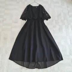 レースレディース　大きいサイズ　花柄レース切替ロングワンピース　3L　黒