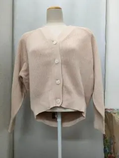 アダムエロペ　ベージュ　ニット　コットン　クロップド　カーディガン