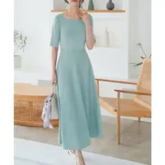 KOBE LETTUCE フィット＆フレアロングニット5分袖ワンピース