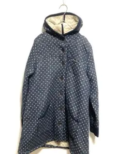 【shuca】ネイビー ドット柄 フード付き キルティングジャケットM
