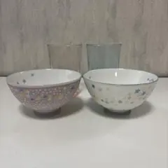 有田焼　茶碗2個＆　ハート型ガラスコップ