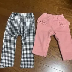 美品　サンカンシオン　キッズ パンツ　ボトムスセット 黒白チェック&ピンク