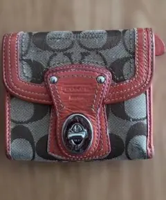 Coach ターンロック 三つ折り財布 ブラウン/ピンク