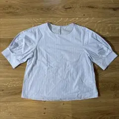 オペークドットクリップ　ストライプ バルーン袖 五分丈