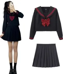 長袖セーラー服 黒 赤