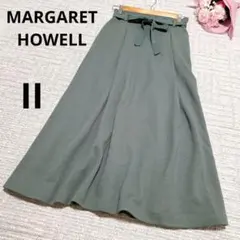 ◆ マーガレットハウエル フレアロングスカート グリーン ウール 無地 L