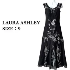 ローラアシュレイ / ビンテージ ビーズ刺繍 シルクコットン ロングワンピース