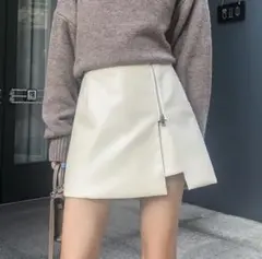 Riff フェイクレザージップミニスカート フェイクレザー スリット ショーパン