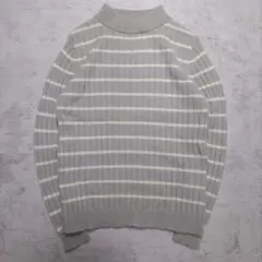 ウール70% ハイネック ストライプ ボーダー 長袖セーター ニット カジュアル