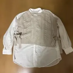 イング　ベージュ ケーブルニット クロップドベスト　ブラウスセット