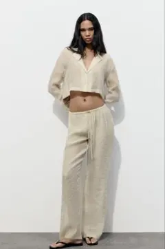ZARA シアー クロップド丈 長袖シャツ ホワイト Sサイズのサムネイル